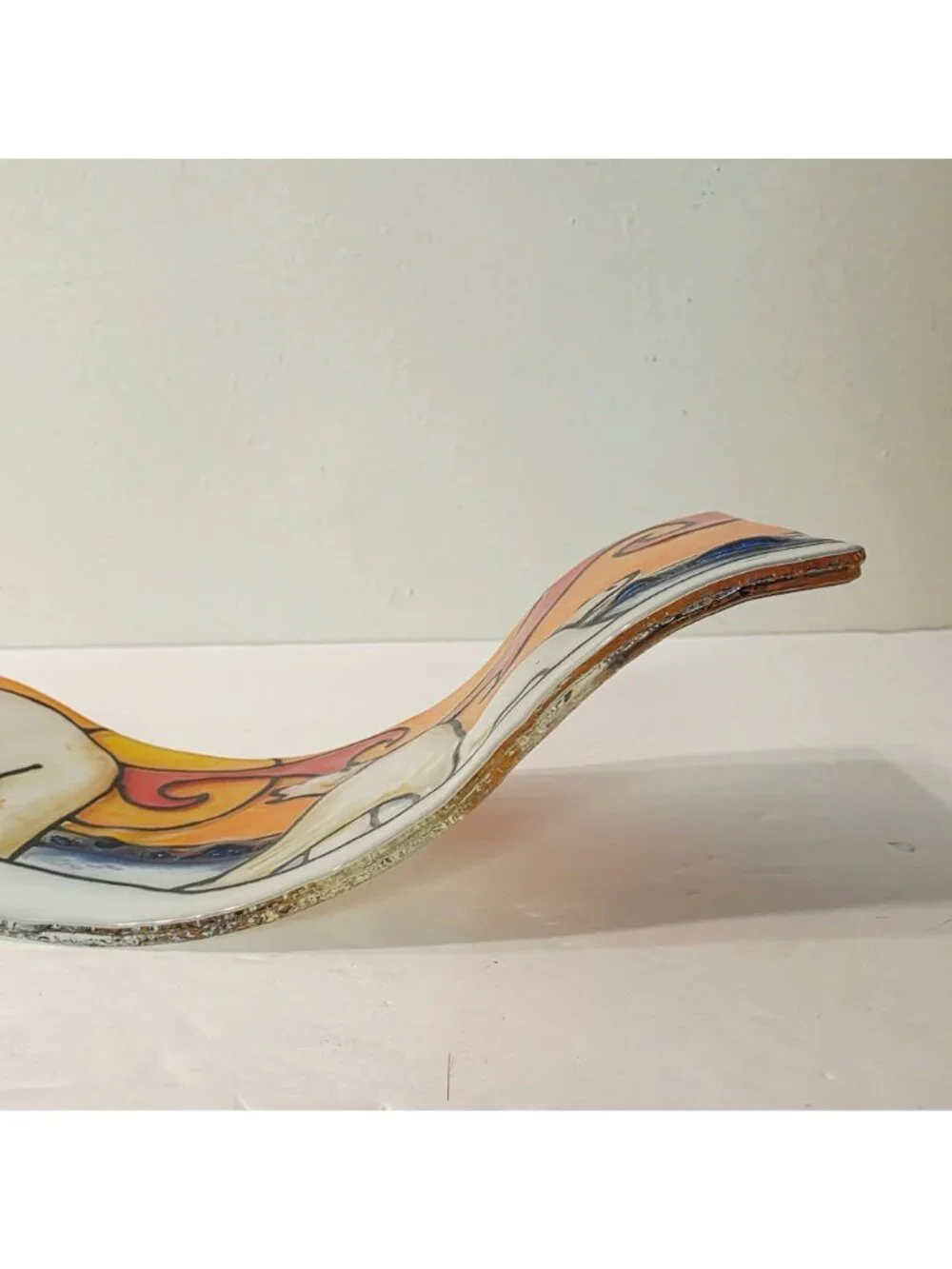 Hand Painted Pampeana Fused Glass Polar Bears Wave Plate Freestanding Home Decor